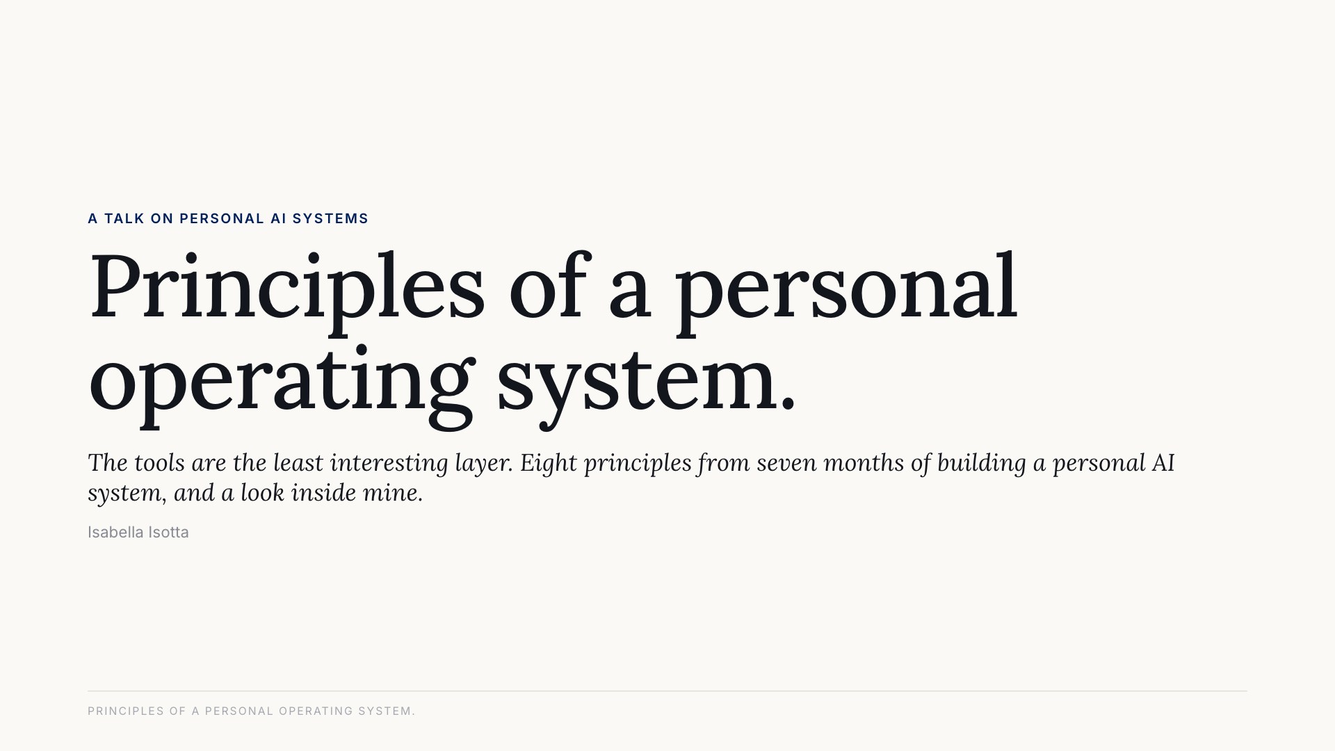 Principles of a Personal Operating System, slide 1